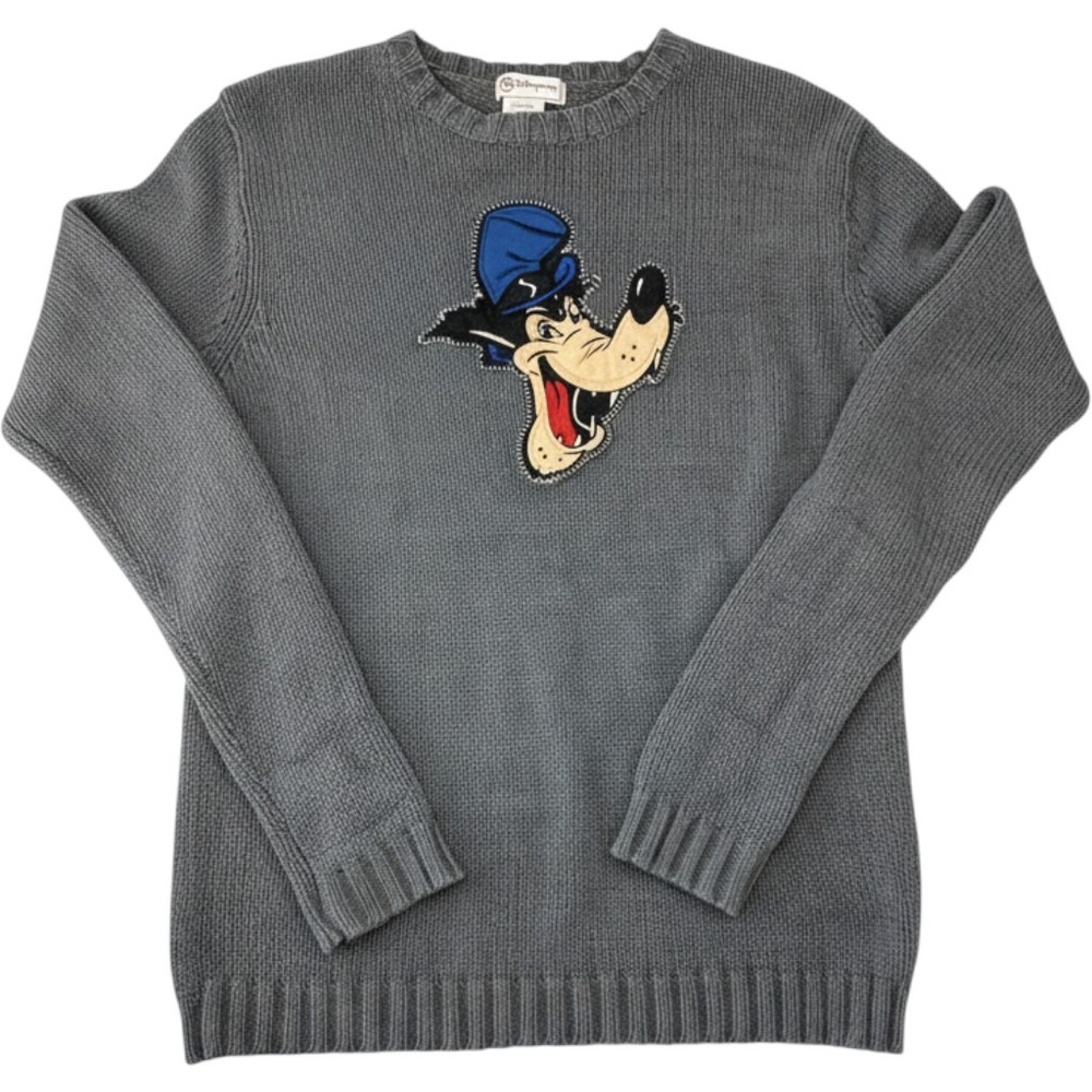 Disney Store Big Bad Wolf Grey Knit Sweater Embroidered Womens Medium